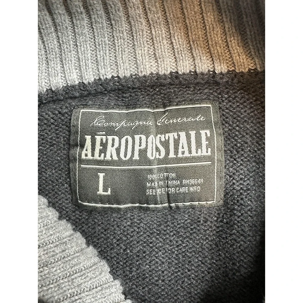 Aeropostale Sweater Mens L Quarter Zip Gray Cotton Mock Neck Raglan Sleeve